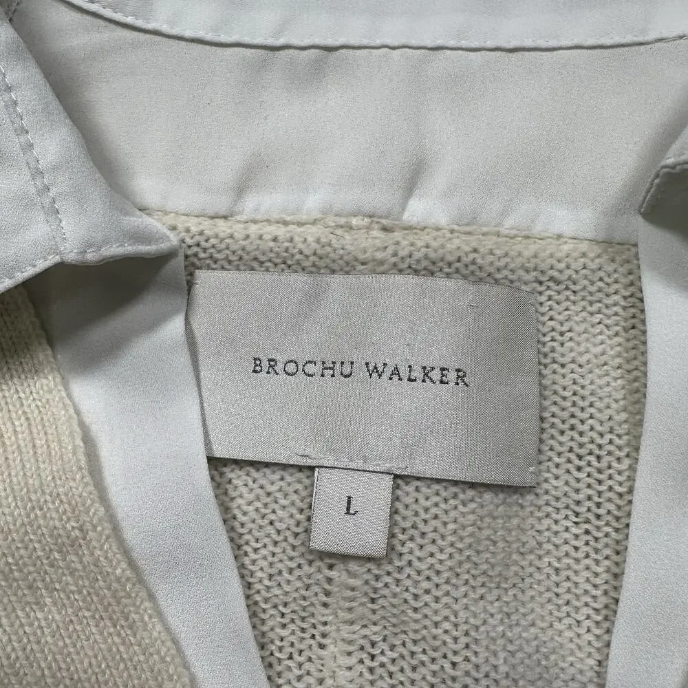 Brochu Walker Looker Layered Sweater Women L Beige Cashmere Wool Pullover Luxury